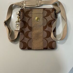 Coach Brown and Gold Patterned Crossbody Bag